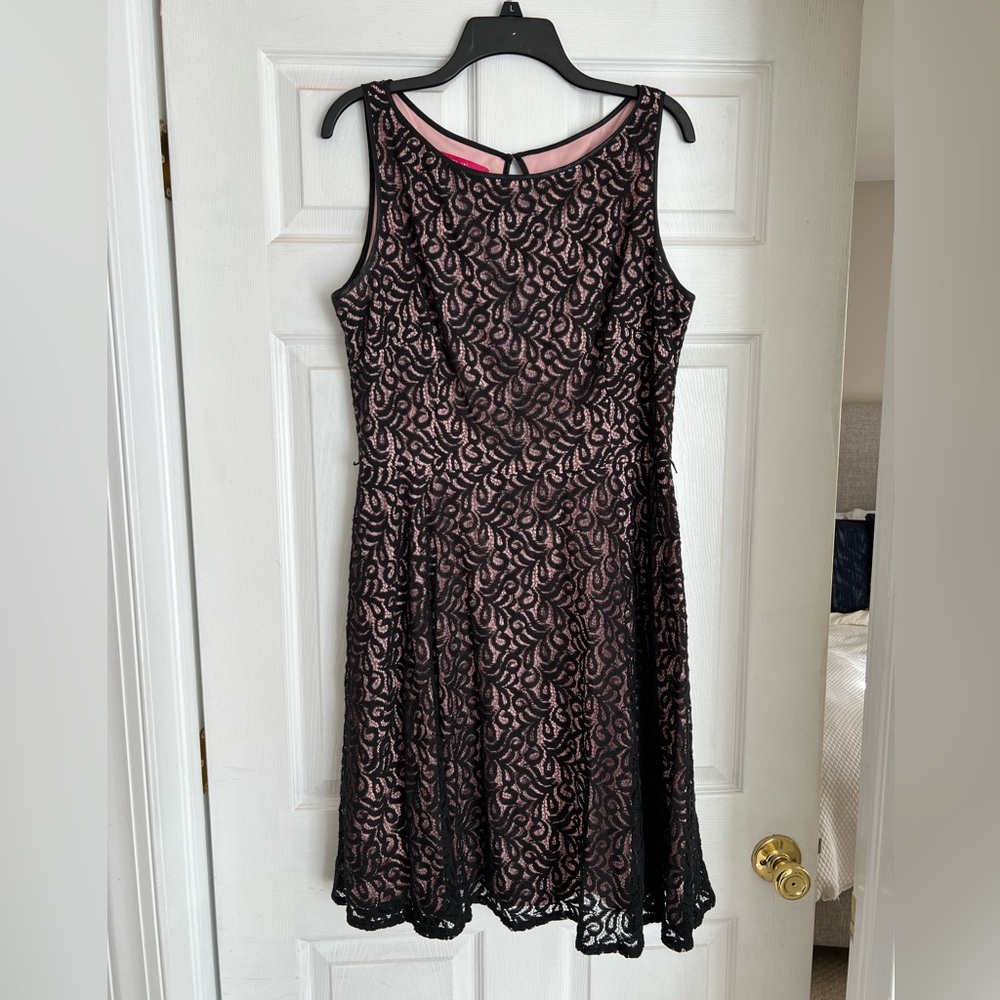 Black & Pink - Lace Overlay with Black Belt